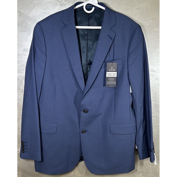 Stafford Mens 48 Long Smart Tech Wool Stretch Sport Coat Blazer Jacket Blue NWT - Picture 1 of 12